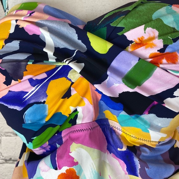 Profile By Gottex Holi Floral Abstract One Piece Bathing Suit Size 22W Bandeau - Picture 3 of 15